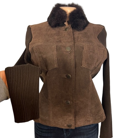 Vintage Escapade Suede Knit with Rabbit Fur Trim Jacket - Picture 3 of 9
